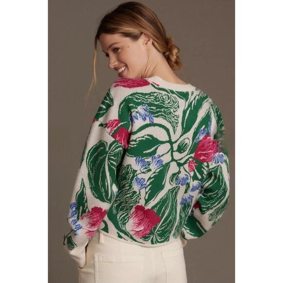 Maeve by Anthropologie Cropped Crewneck Floral Retails $118 - Picture 1 of 7